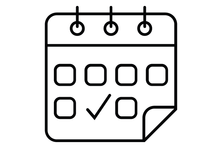 Kalender-Symbol mit Häkchen in einem Feld