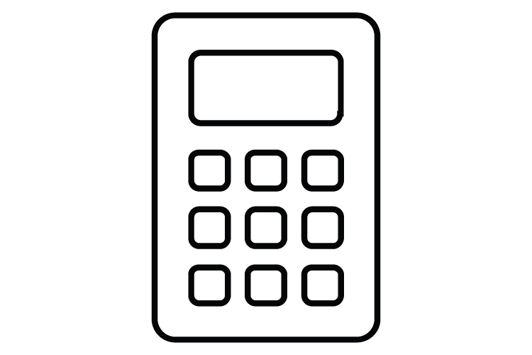 Grafik eines Taschenrechners mit Display und Tasten.