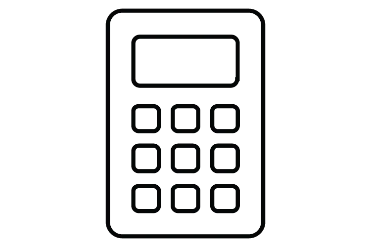 Grafik eines Taschenrechners mit Display und Tasten.